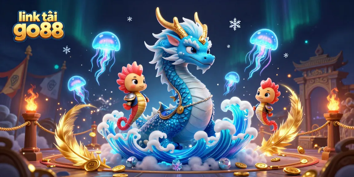 Engage with link tải go88 in a vibrant casino scene featuring an azure dragon and seahorse knight.