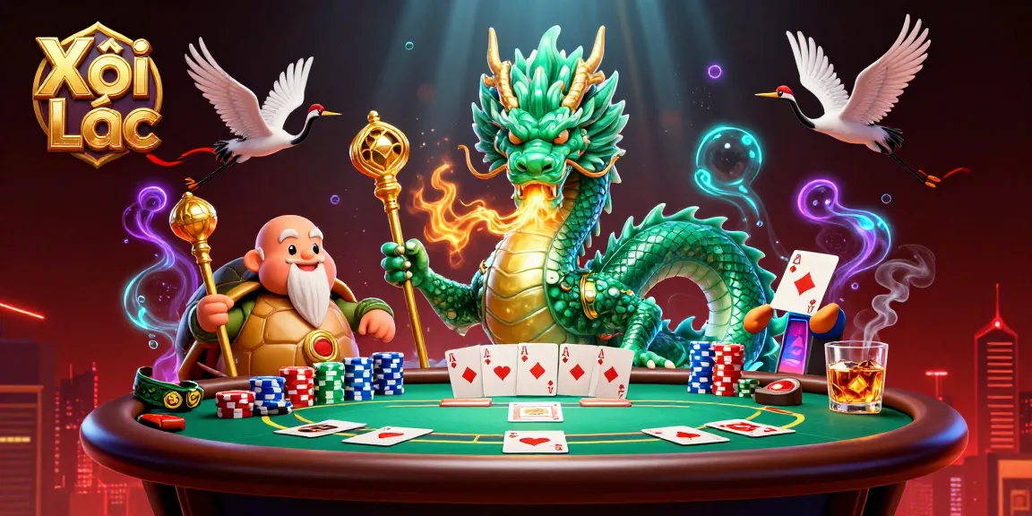 Xôi Lạc brings excitement with a massive dragon and luck-enhancing elements at a poker table.