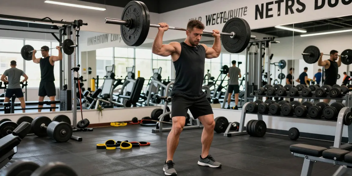 Beligas Shop's bodybuilding scene with weights and gym members showcasing dedication to fitness