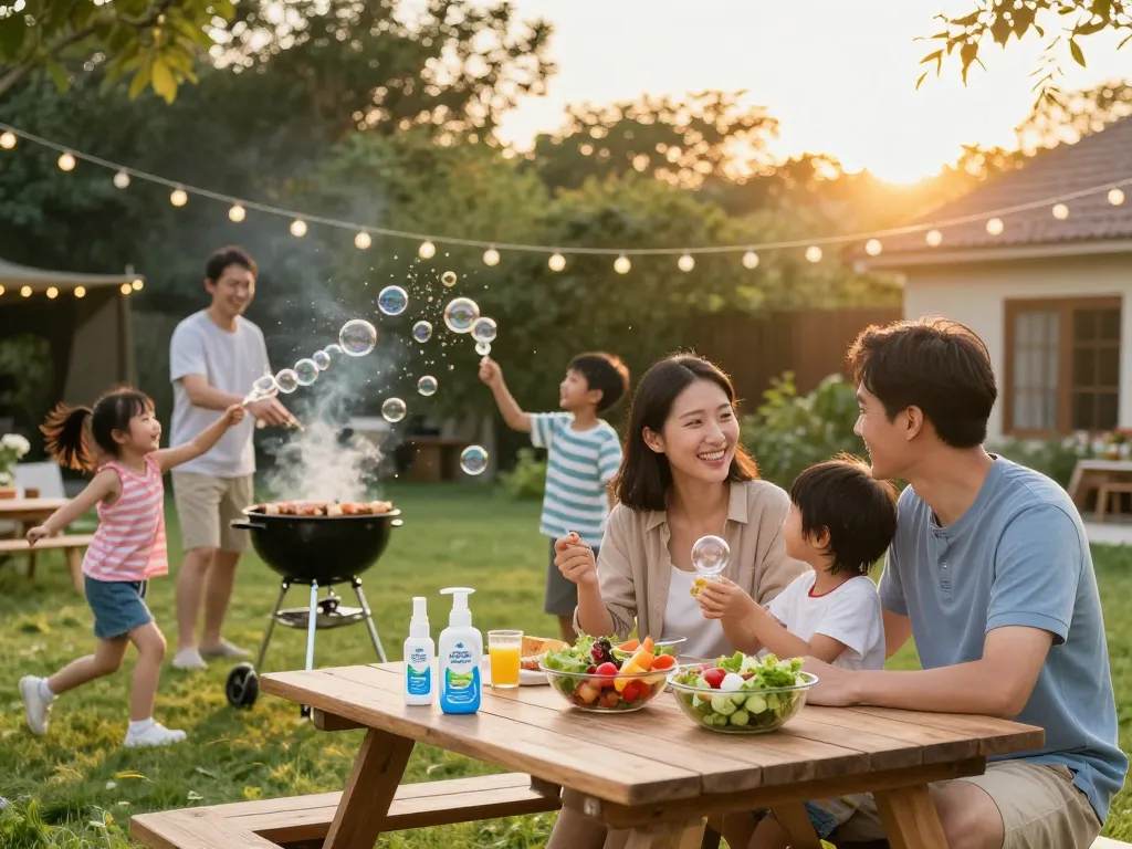 Family enjoying outdoor barbecue with Best Mosquito Repellent products for effective protection.