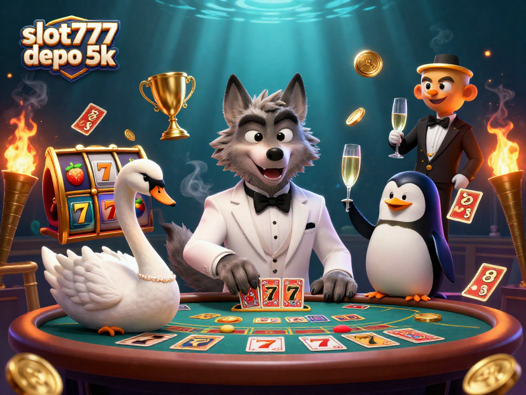 Experience thrilling slots with slot777 depo 5k featuring vibrant characters in a dynamic casino scene.