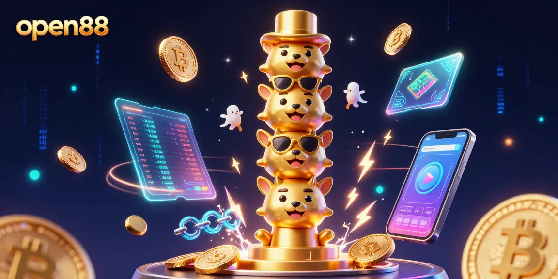 Experience thrilling gameplay with open88's dynamic casino elements, featuring cartoon totem and crypto assets.