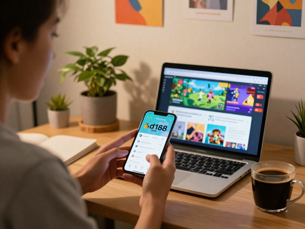 Interaksyon gamit ang bd188 app sa smartphone habang nag-aaral sa isang komportableng workspace.
