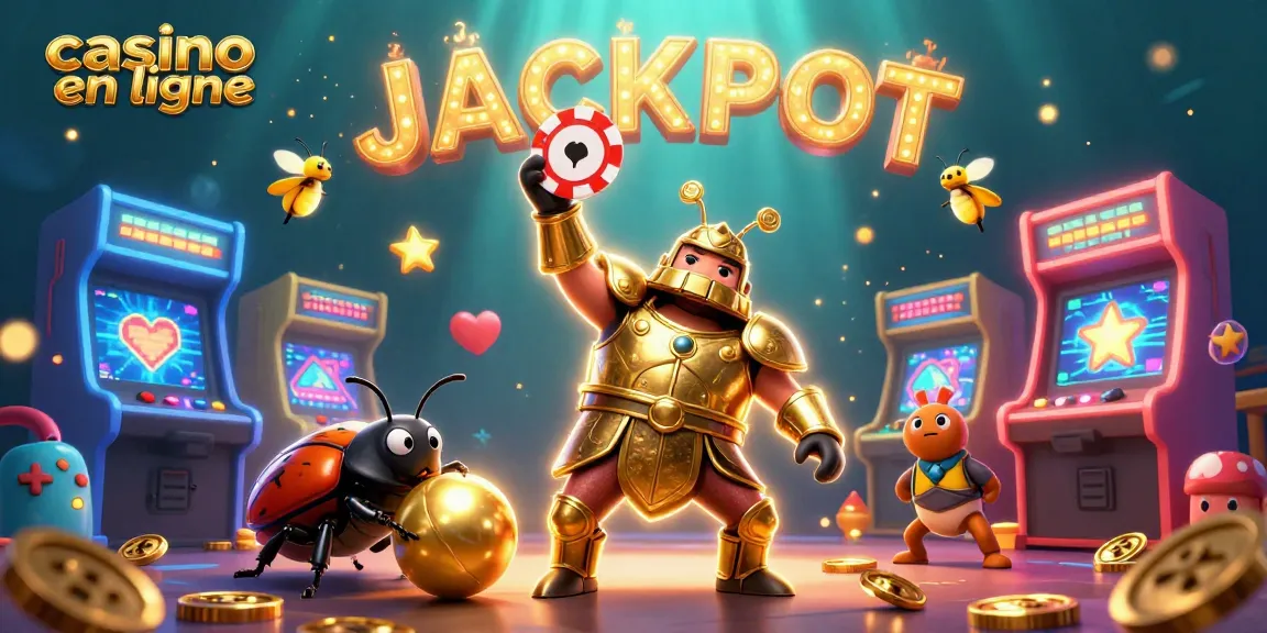 Profitez d'une expérience immersive de casino en ligne avec une illustration dynamique de personnages et éléments de jeux.
