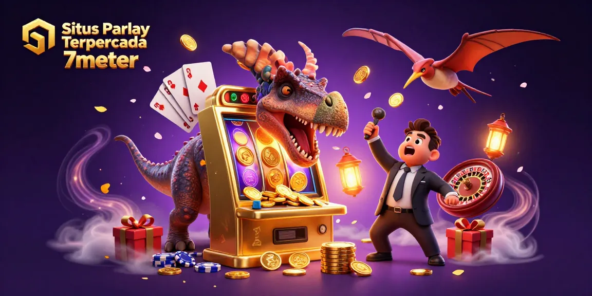 Situs Parlay Terpercaya 7meter showcases thrilling parlay betting with dynamic cartoon characters in a vibrant casino setting