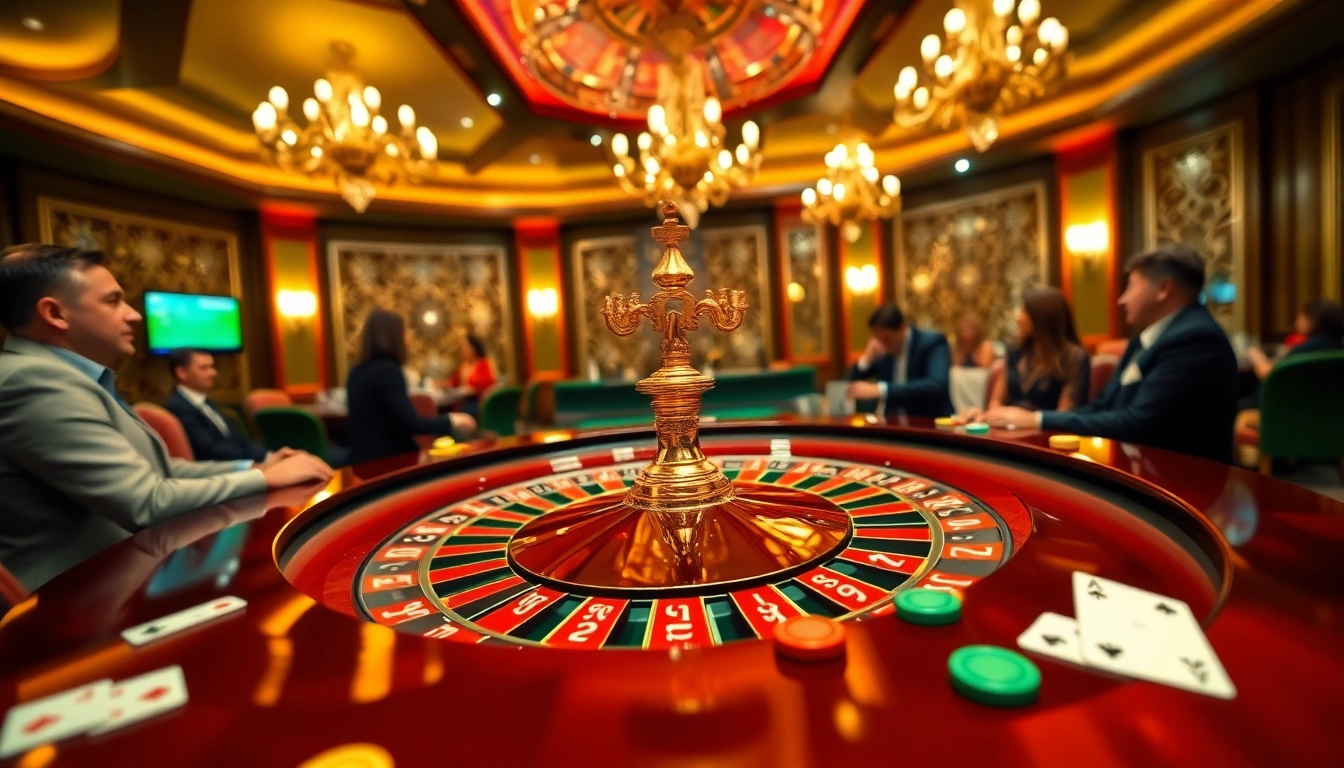 Engaging scene of Non Uk Casino roulette gameplay with vibrant players and luxurious decor.