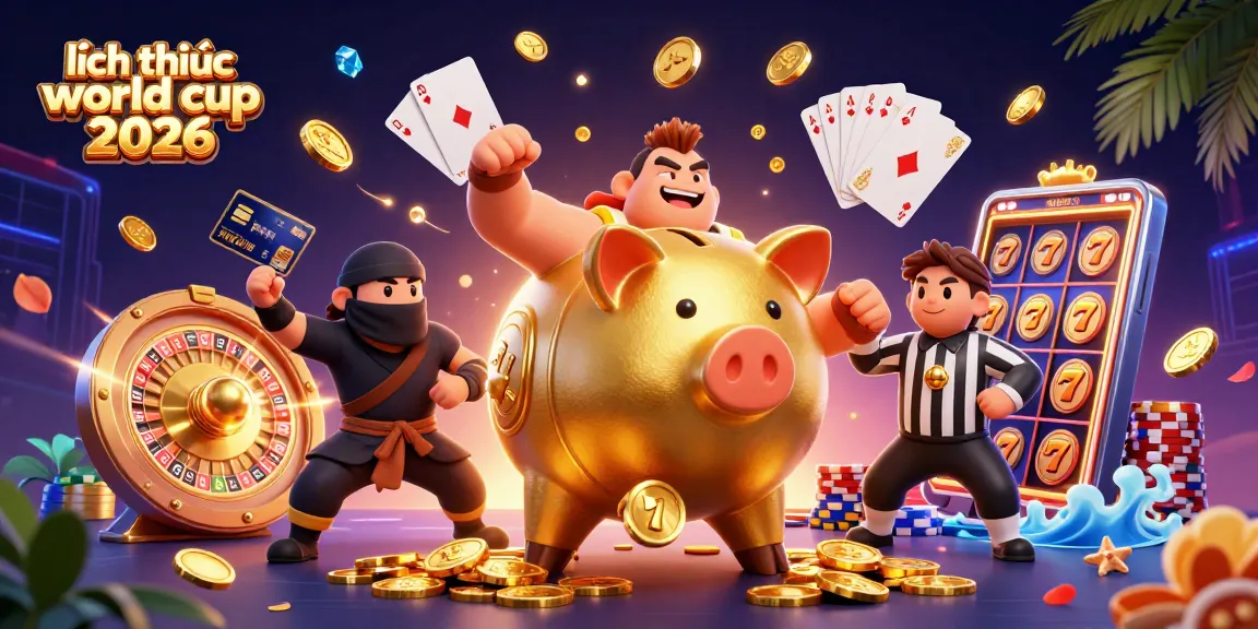 Engage with the latest lịch thi đấu world cup 2026 in this vibrant casino-themed illustration with dynamic elements.