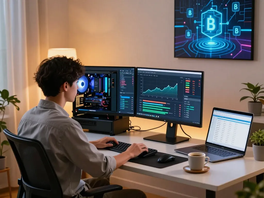 Discover the best cloud mining website with a tech-savvy individual engaging in cryptocurrency mining.