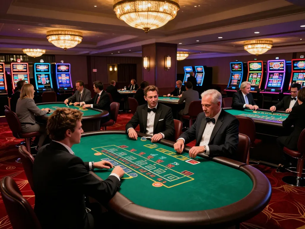 Players at MAX79 blackjack tables placing bets in a vibrant casino atmosphere.