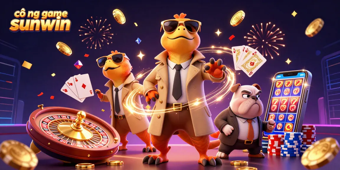 Join the fun at cổng game sunwin with dynamic raptors and bouncers in a vibrant casino scene.
