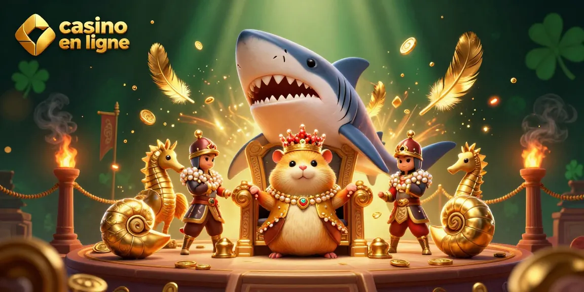 Thème de casino en ligne avec un roi hamster et des gardes nautilus dans une scène animée.