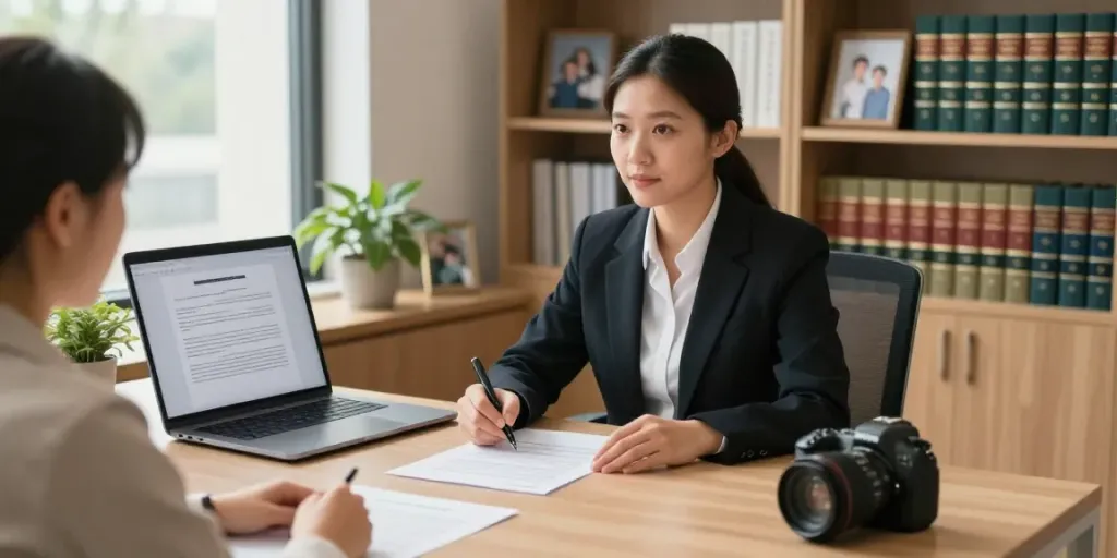 Experienced attorney providing guidance to a client about free immigration lawyer services.