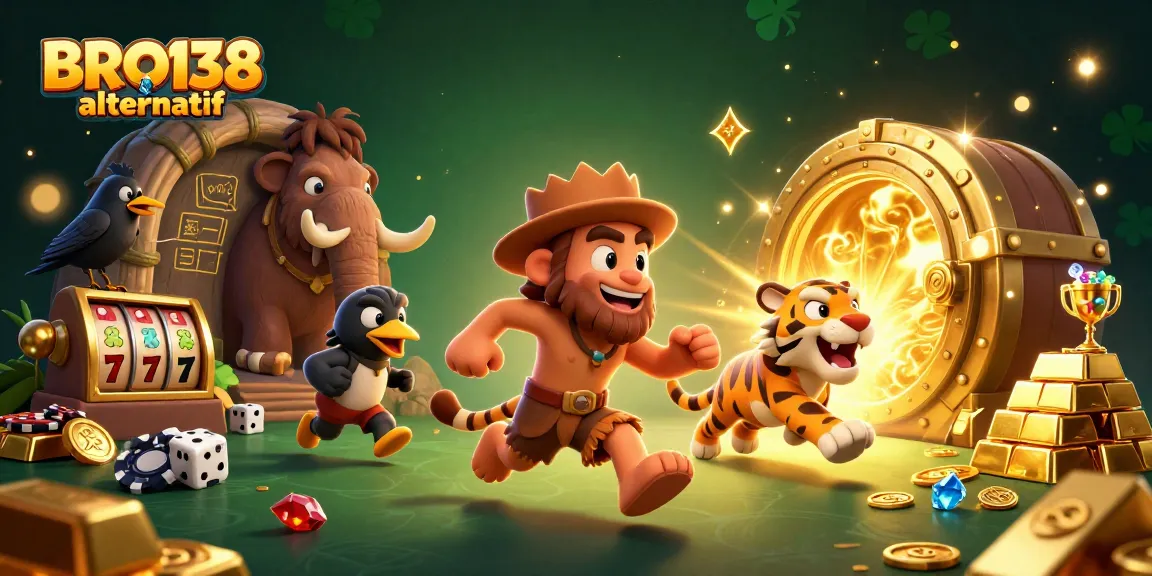 Engage with the thrilling BRO138 alternatif experience at a vibrant prehistoric casino, showcasing dynamic slot gameplay.