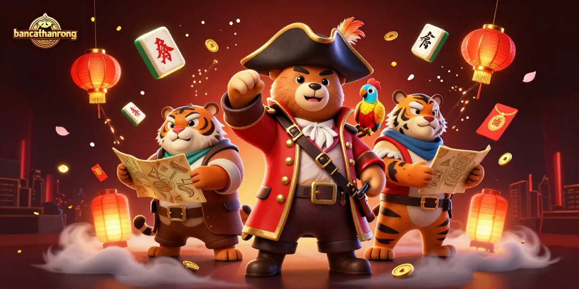 Bancathanrong features an exciting 3D illustration with a pirate bear and tiger companion amidst vibrant casino symbols.