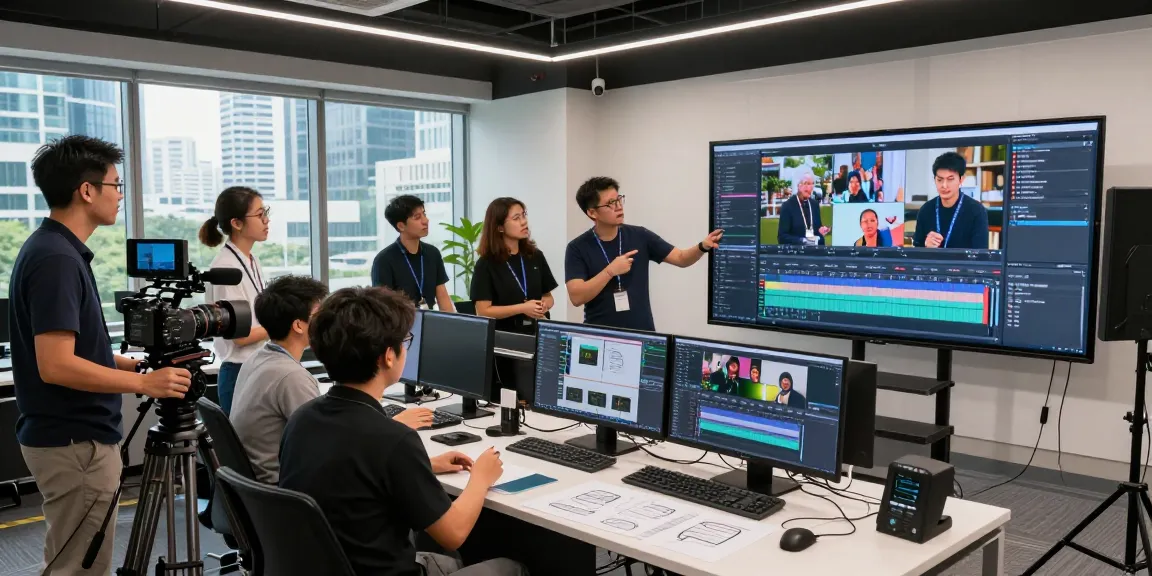 Singapore Corporate Video Production team collaborating in a creative studio
