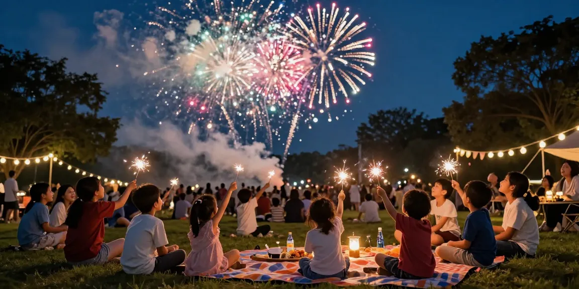 Enjoying fireworks uk celebration with families and friends under vibrant night sky
