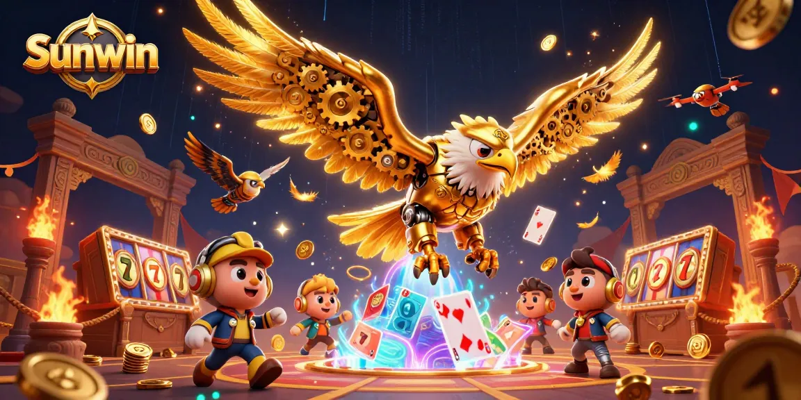 Experience thrilling casino excitement with Sunwin in a vibrant 3D digital illustration featuring dynamic game elements.