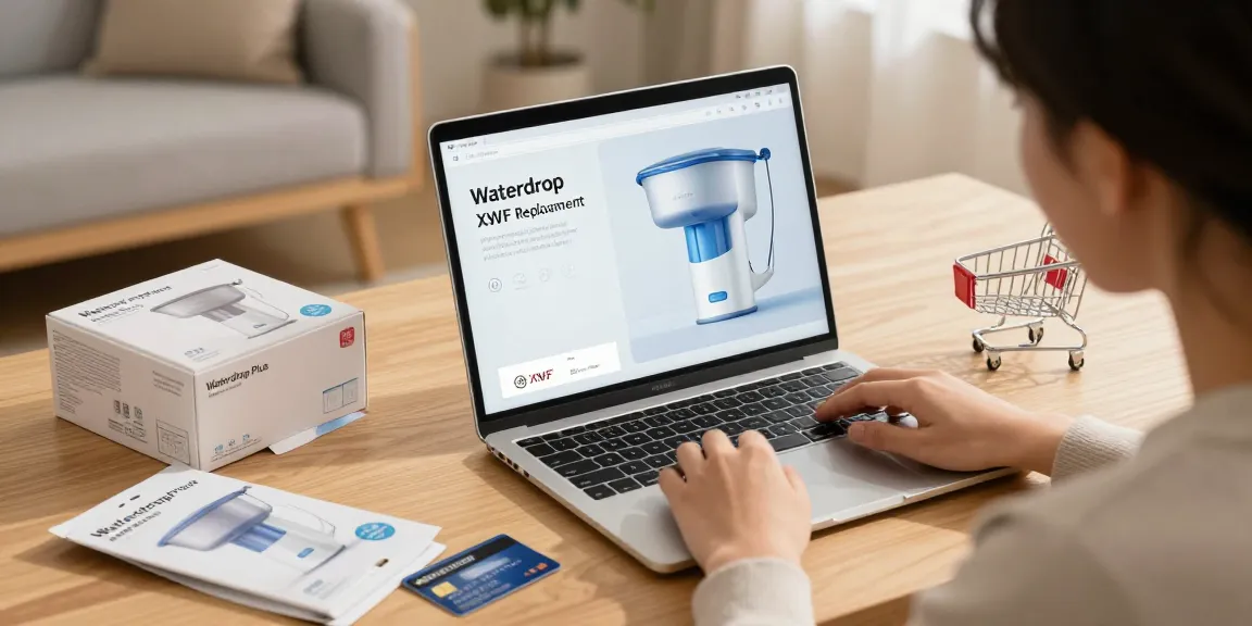 Waterdrop Plus XWF Replacement for GE® XWF shown in an online shopping header, highlighting the best deals for consumers.
