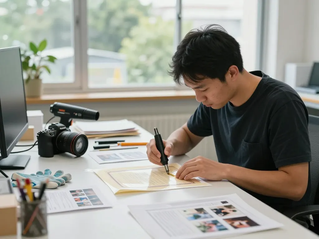 Removing plastic lamination at a professional workspace in Hà Nội, ensuring safe paper restoration.