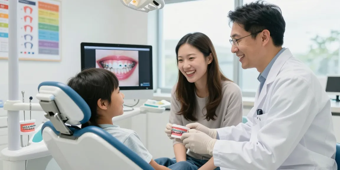 Child smiling after orthodontic treatment at orthodontist Melbourne office, showcasing braces.