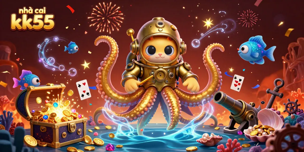 Experience the excitement of nhà cái kk55 as underwater treasures and vibrant characters create a thrilling gambling atmosphere.