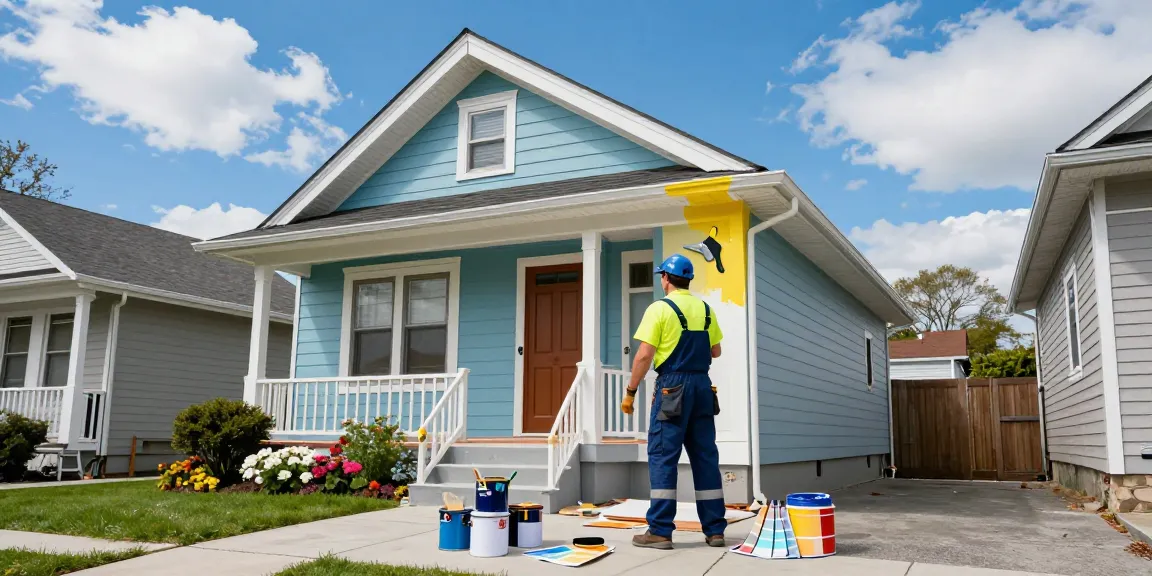 The scene shows professional painters in Washington County OR enhancing a Portland home’s exterior, showcasing vibrant colors and care by ESP Painting.