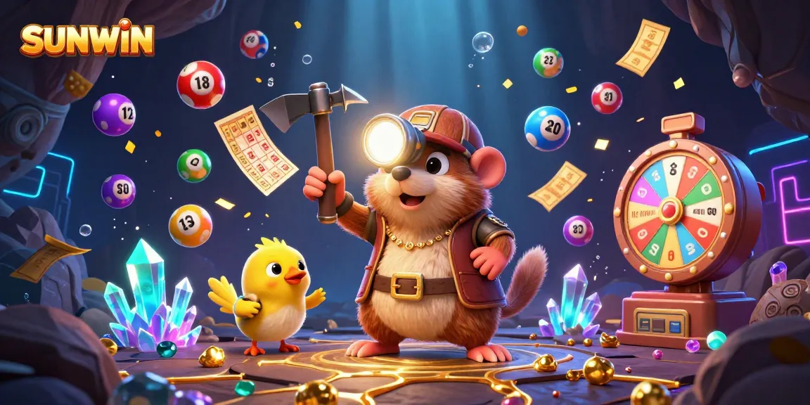 SUNWIN players enjoy thrilling jackpots with colorful lottery elements and a treasure-hunting mole.