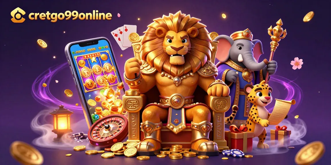 Experience excitement at cretgo99online with a fierce lion king, wise elephant, and speedy cheetah in a lively scene.