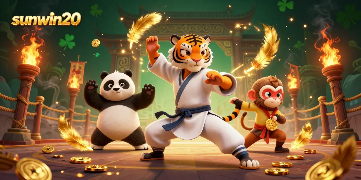 Engage with sunwin20 as the kung fu tiger master defends his golden medal amid swirling casino elements.