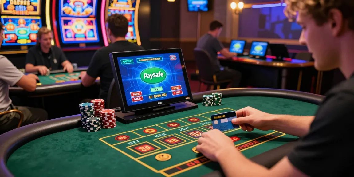 Fesselnde Paysafe Card Casino-Szene mit Spielern, die Spiele genießen und lebhaften Grafiken.