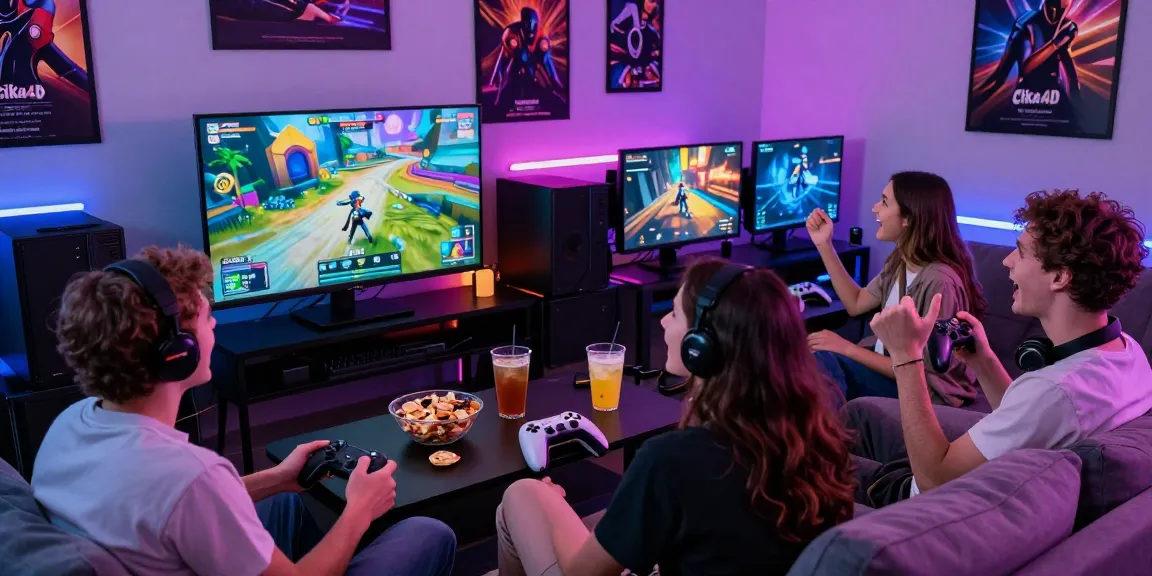 Pengalaman bermain Cika4D di lingkungan gaming yang dinamis dengan teman-teman, lampu LED berwarna, dan tampilan game seru.