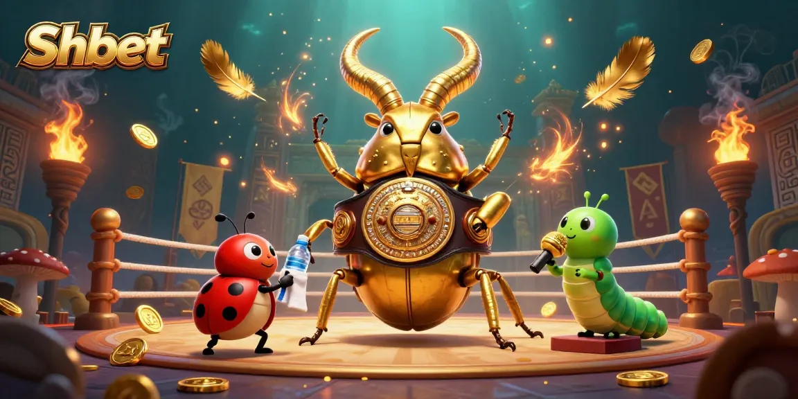 Experience thrilling 3D action with Shbet's golden stag beetle and live casino elements.