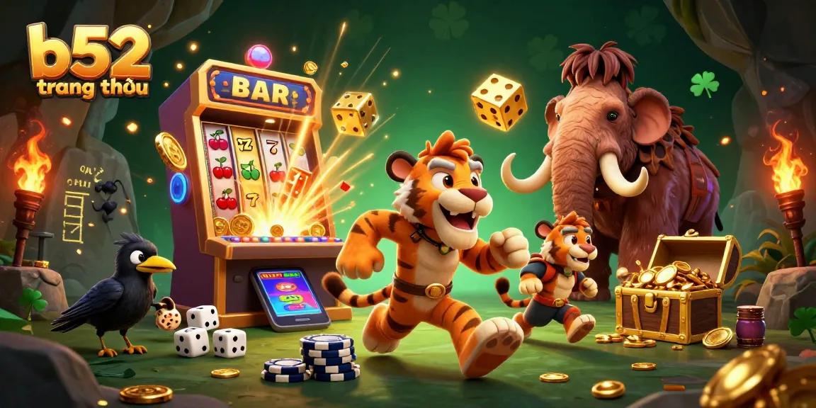 Experience the thrill of b52 trang chủ with vibrant visuals of a prehistoric casino game scene.