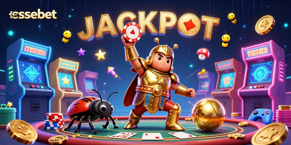 Experience the thrill at essebet with cartoon beetles celebrating a jackpot in a vibrant casino