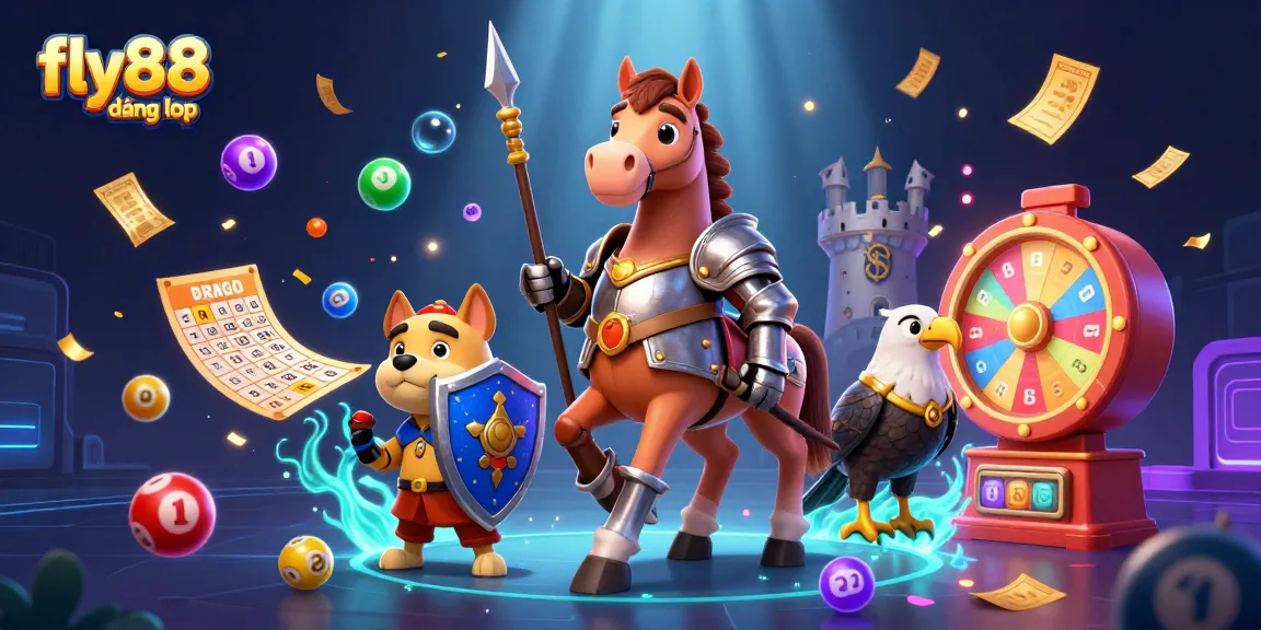 Experience the excitement of fly88 đăng nhập with a vibrant scene of gaming characters and dynamic lottery elements.
