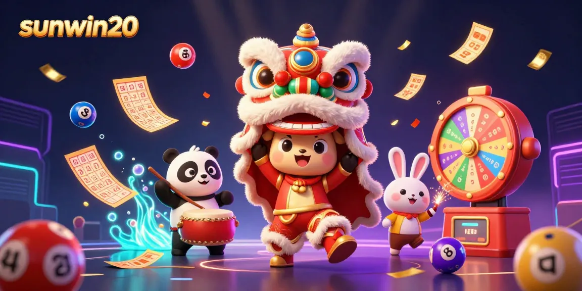 Experience the excitement of sunwin20 with a vibrant 3D lion dance animation in a festive casino scene.