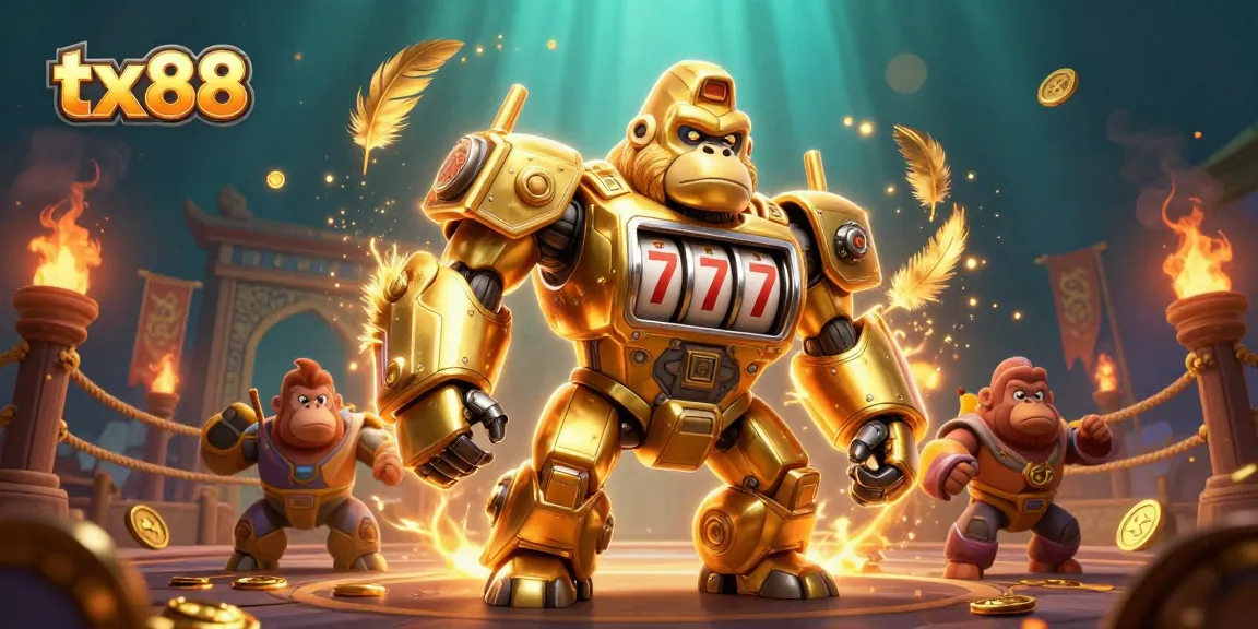 Experience the excitement of winning at tx88 with a dynamic casino scene featuring a transformer gorilla mech.