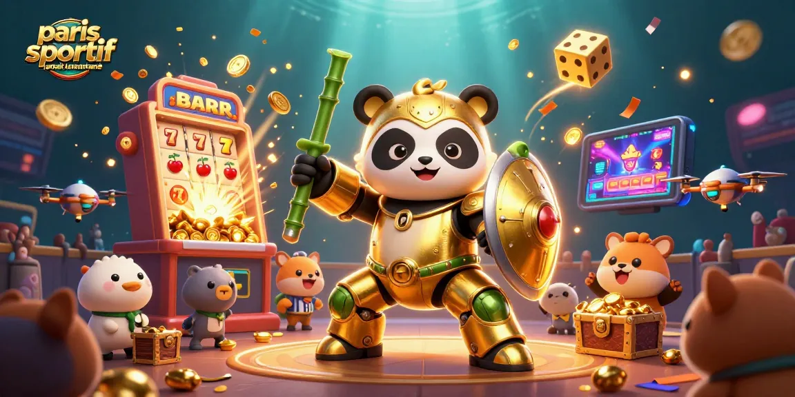 Le panda doré en mech dans un combat effréné, illustrant le retrait instantané paris sportif pour des gains rapides.