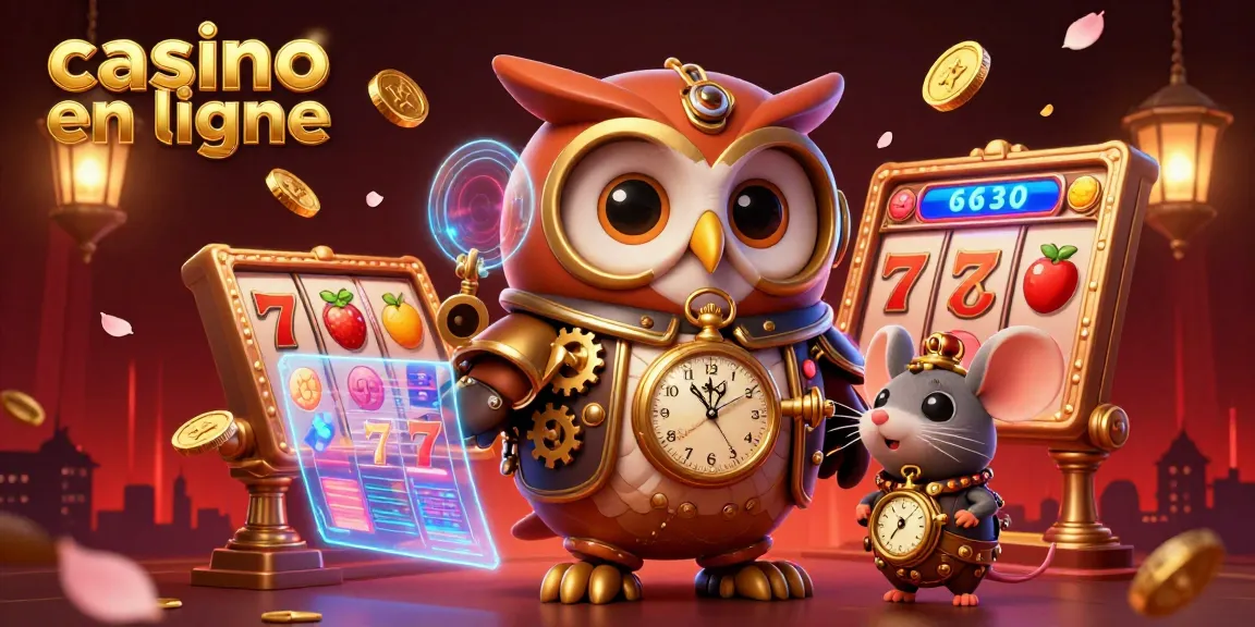 Jouer aux machines à sous et découvrir l'univers du casino en ligne dans une illustration 3D colorée.