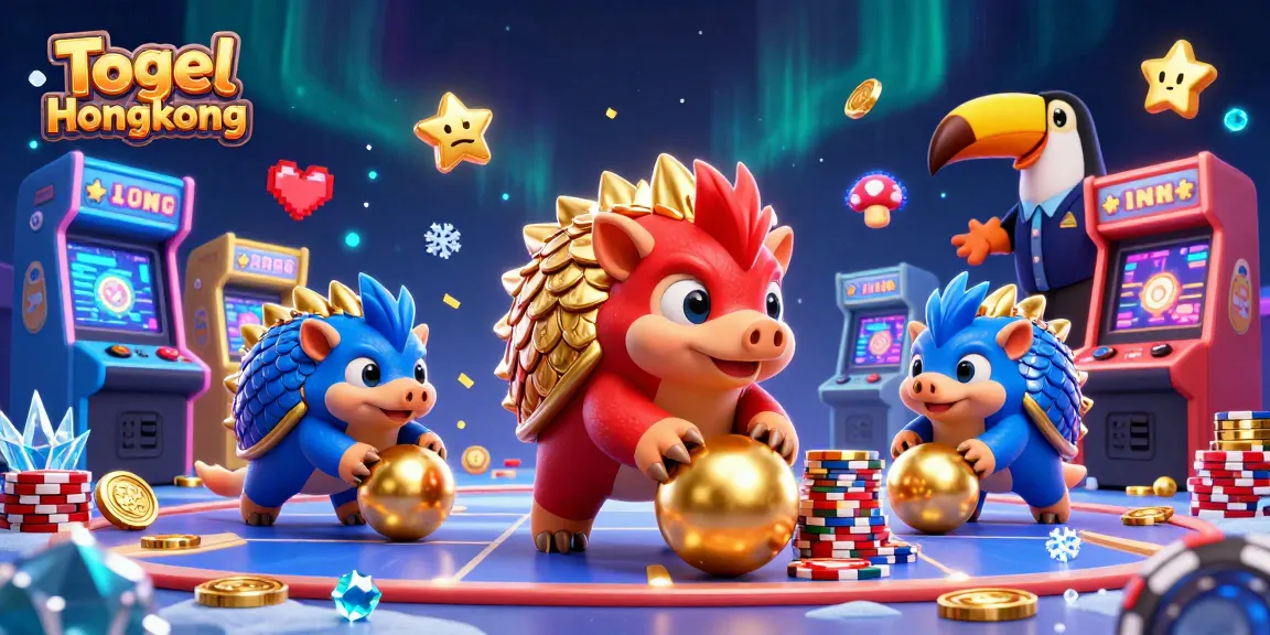 Togel Hongkong pangolins competing in a lively lottery-themed gaming scene bursting with casino elements.