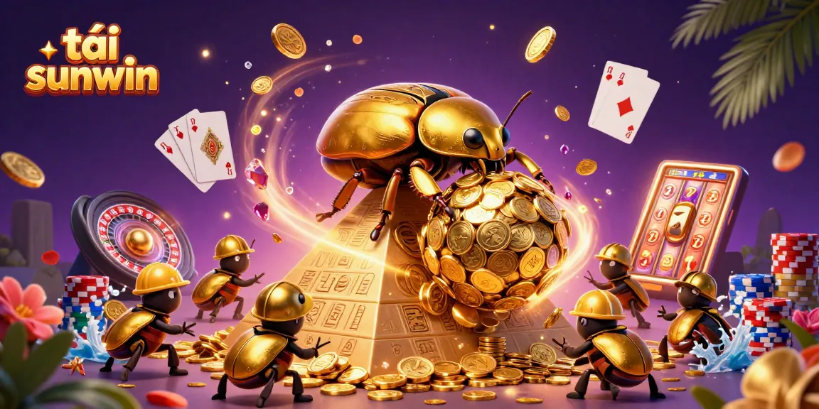 Tải sunwin and engage with thrilling casino games in a vibrant 3D illustration showcasing gold coins and symbols.