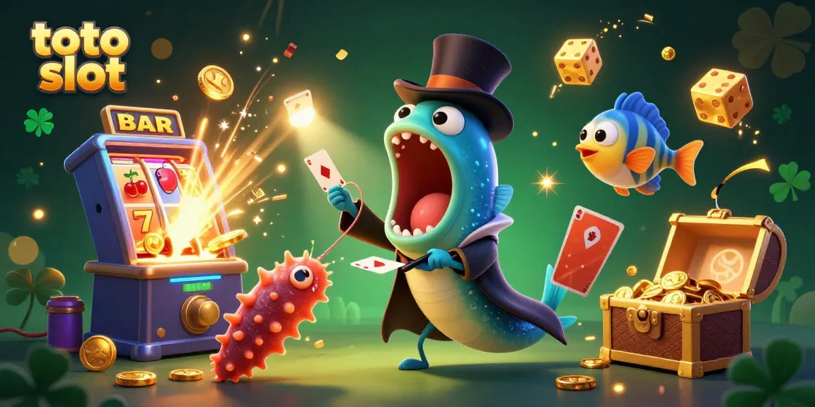 Engage with vibrant toto slot magic as a bioluminescent eel performs tricks alongside casino elements.