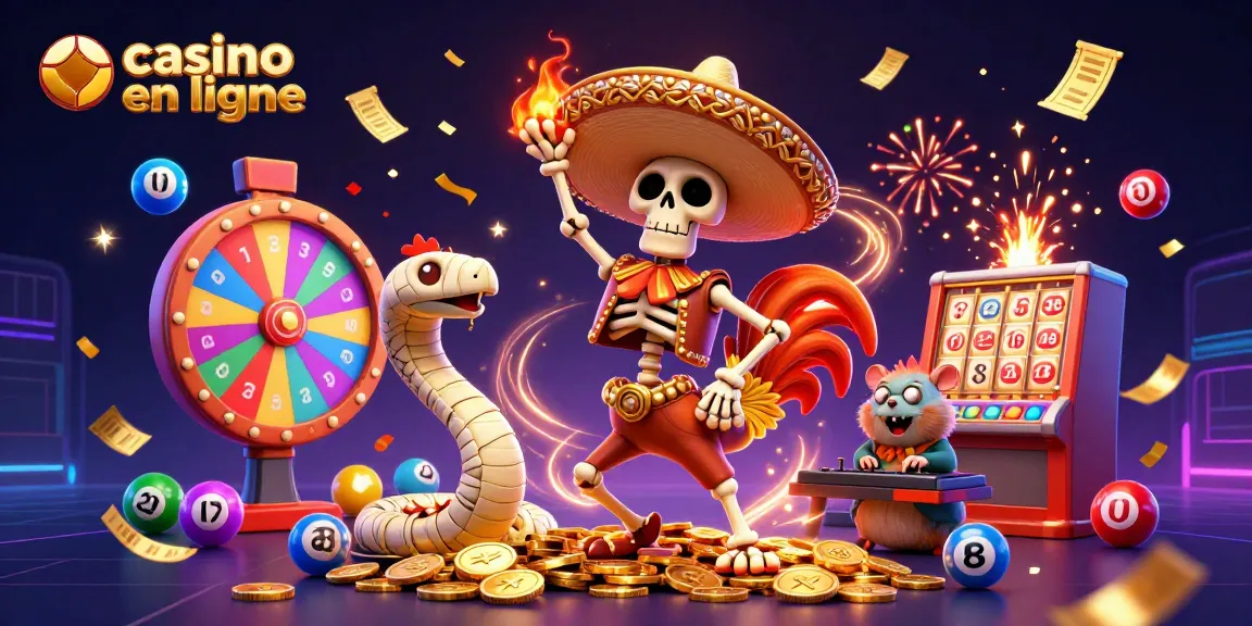Découvrez un moment festif aux casinos en ligne avec un rooster mariachi et des éléments de jeu animés.