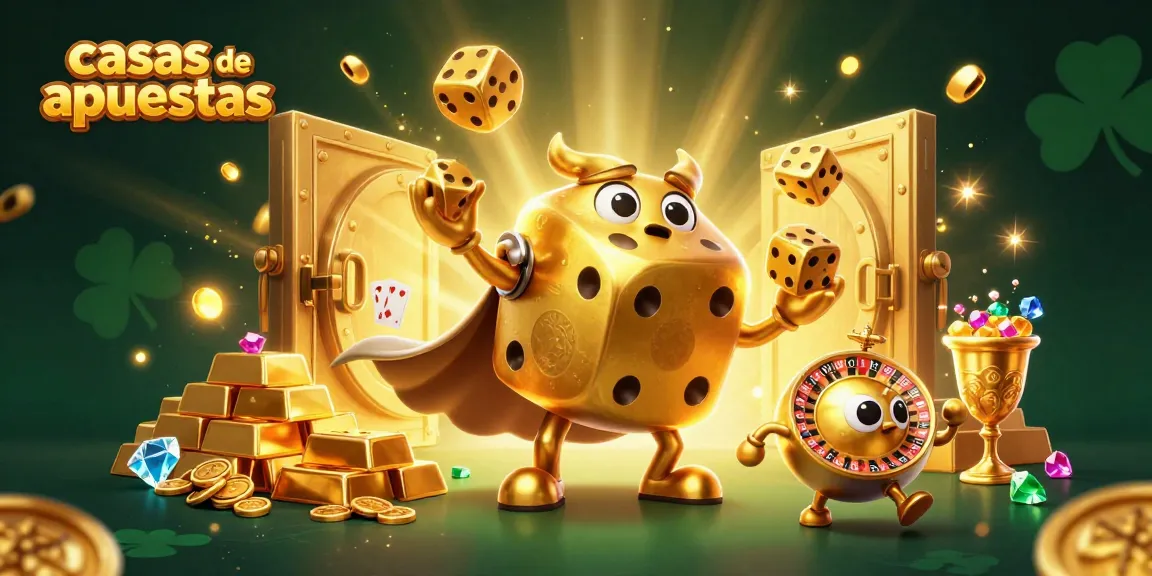 Apuesta en casas de apuestas con dados dorados, tesoros y luces brillantes.