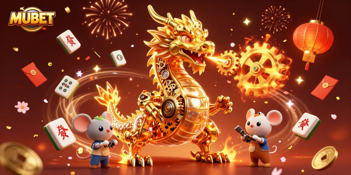 MUBET captures an exciting scene with a golden dragon, celebrating Chinese gambling culture through vibrant casino elements.