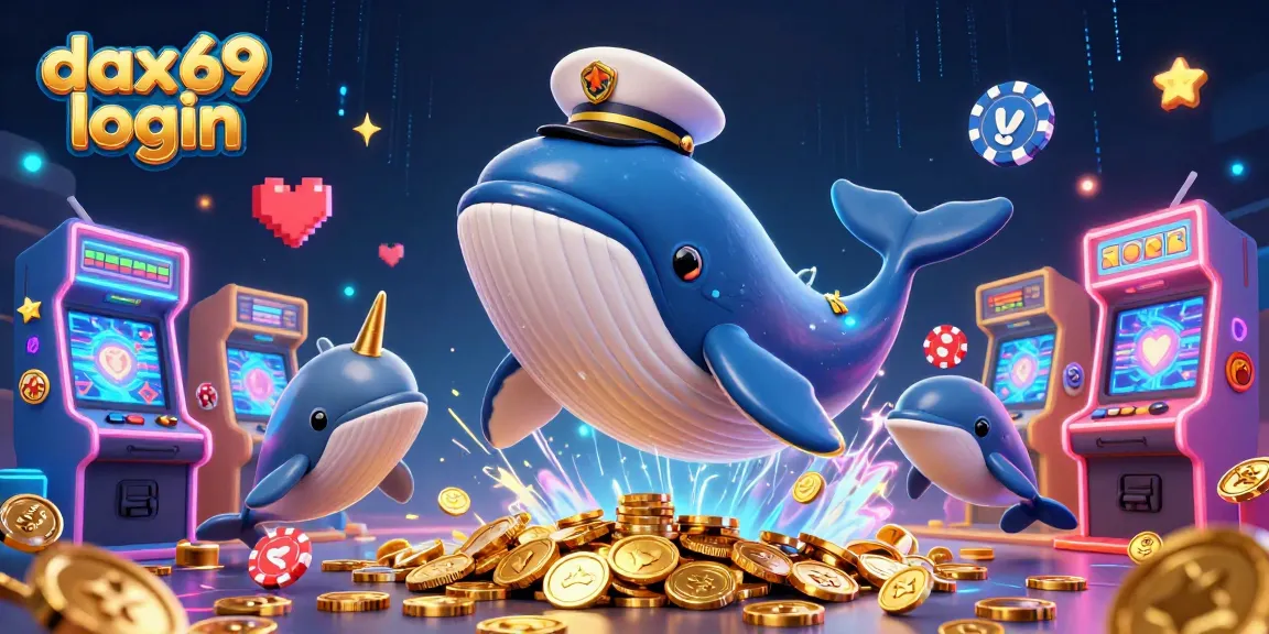 Masuki dunia permainan dengan dax69 login, melihat paus kartun raksasa dan narwhal dalam suasana megah.
