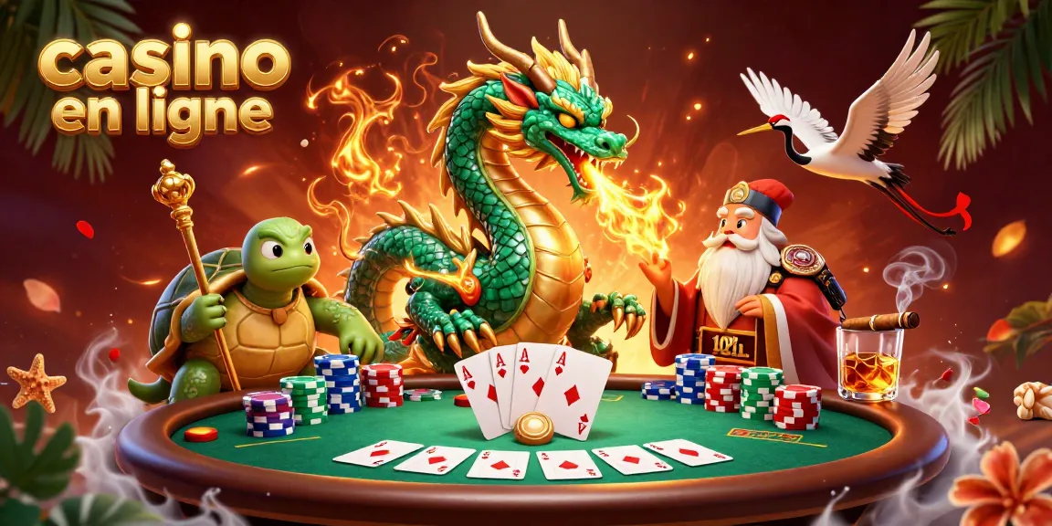 Illustrez votre expérience de jeu avec un dragon émeraude et des éléments de casino en ligne captivants.