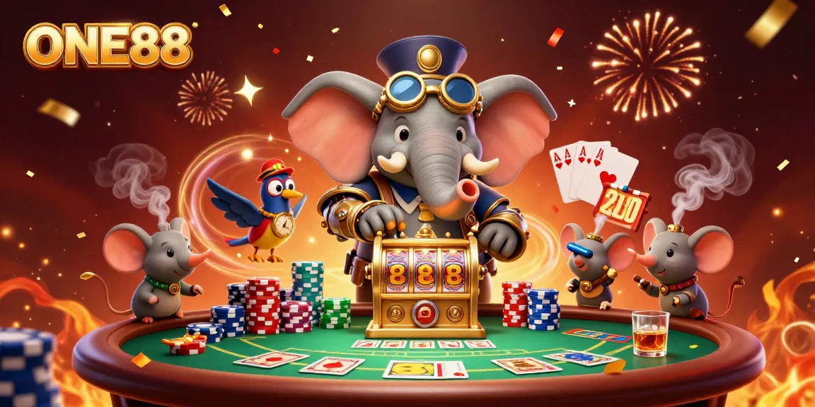 Experience the excitement at ONE88 with unique steampunk characters and vibrant casino elements.