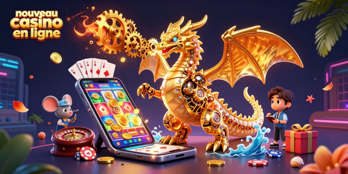 Jouez au nouveau casino en ligne avec le dragon doré et des jeux d'argent colorés.