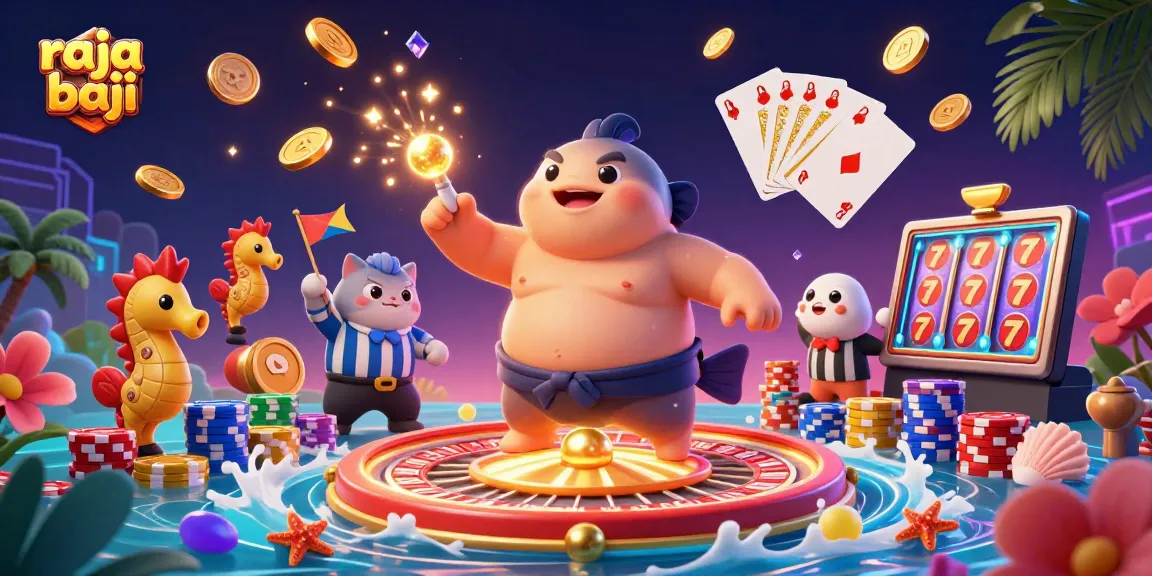 Engaging scene shows raja baji with fugu, catfish referee, and vibrant casino elements.